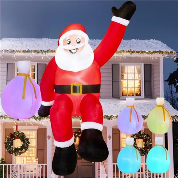 10 FT Christmas Inflatables Santa with Gift Bags Outdoor Decorations, Blow Up